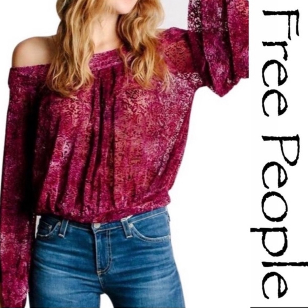 Free People Gingerberry Velvet Burnout Off Shoulder Long Sleeve M